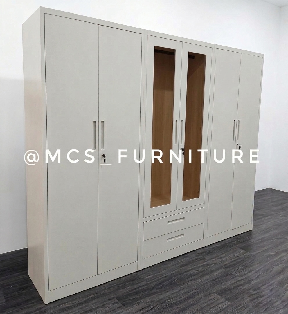LEMARI BESI 6 PINTU POLOS JUMBO 2,4 M