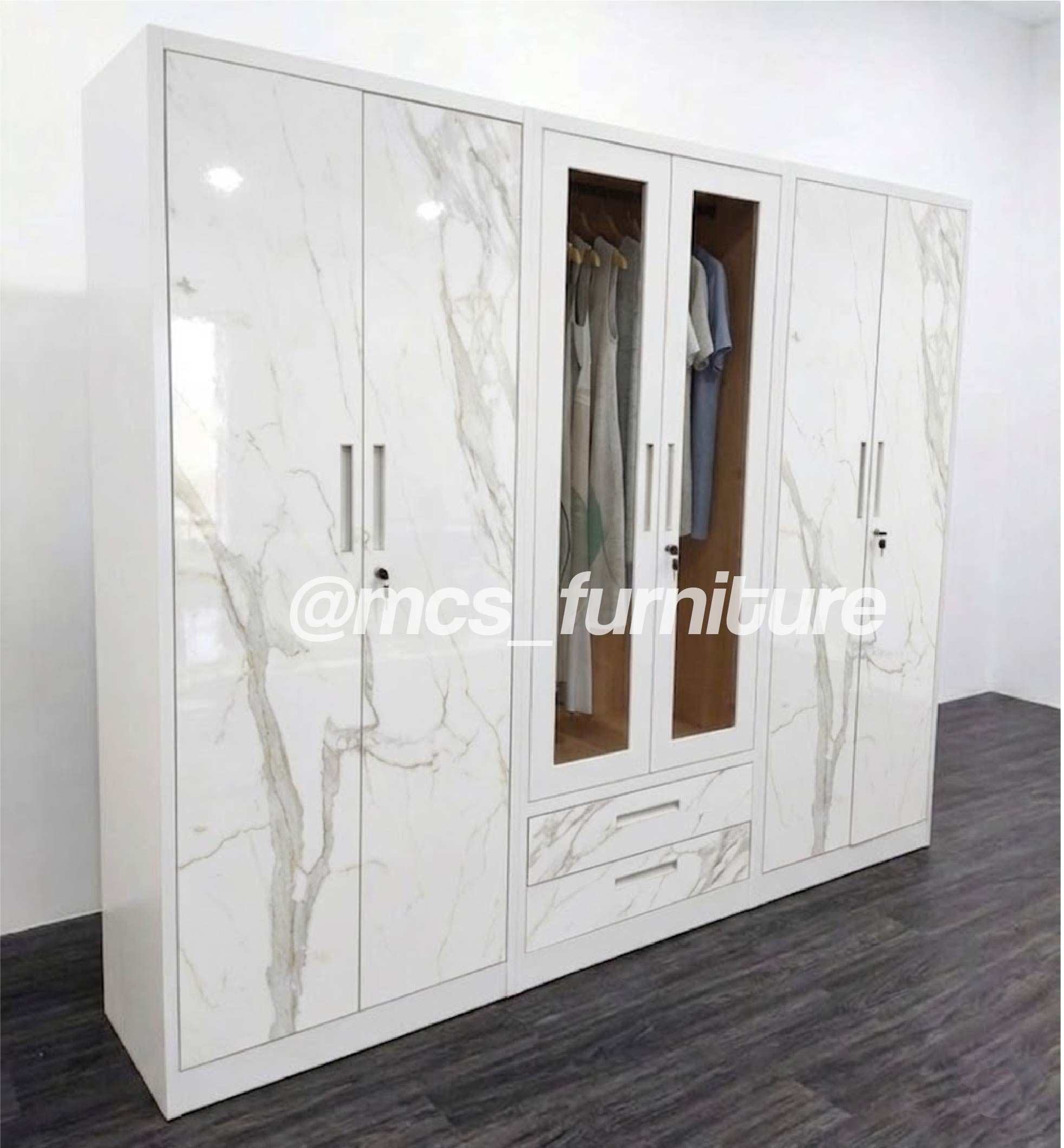 LEMARI BESI 6 PINTU JUMBO MARBLE