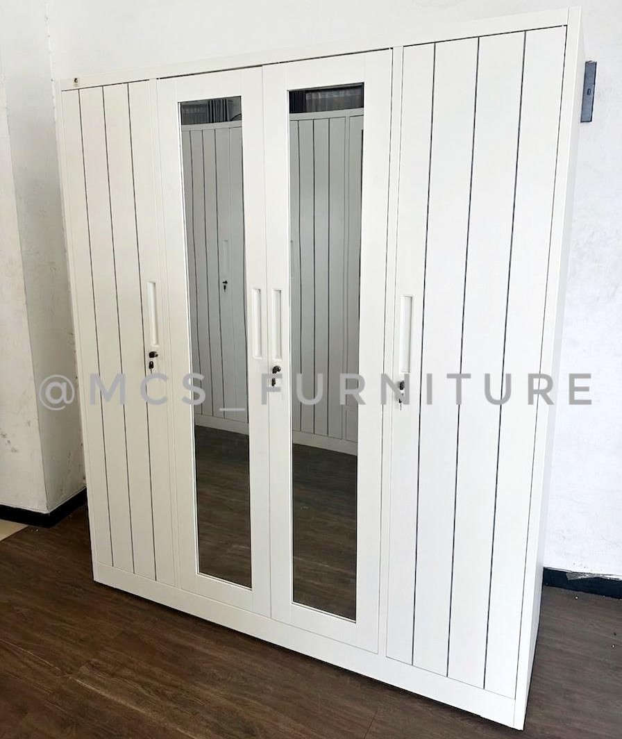 LEMARI BESI 4 PINTU 160 CM FULL CERMIN